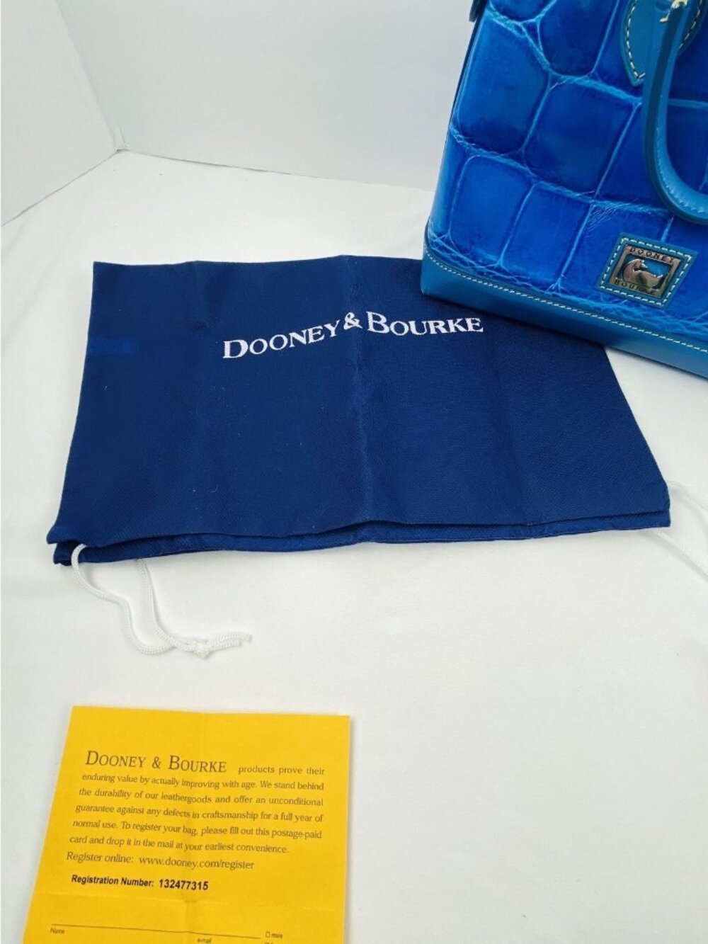 Dooney & Bourke Turquoise Croco Embossed Leather Small/Med Satchel Gold Hardware - Picture 16 of 16